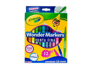 Plumones Crayola Wonder 580080M002, Set de 12 Piezas, Colores Vivos, Punta Fina.