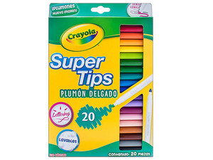 Plumones Crayola Supertips 588106M010, 20 Piezas, Colores Vivos, Punta Fina.