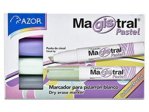 Marcadores Para Pizarrón Azor Magistral Didáctico, Punta Cincel 6 mm, Color Surtidos Pastel, 1 Paquete con 4 Piezas.