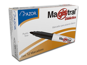 Marcador Magistral Didáctico de Punta Bala 2mm, Color Azul, (12 Piezas)