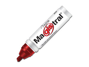 Marcador Azor Magistral para Pizarrón Blanco, Punta Cincel 6 mm, Color Rojo, (12 Piezas).