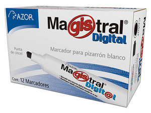 Marcador Magistral, Digital, Punta Cincel 6 mm, Color Negro, Caja con 12 Piezas.