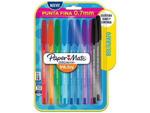 Bolígrafo Paper Mate InkJoy 2107771, Punto fino de 0.7mm, 10 piezas. Colores Surtidos.