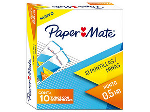 Puntillas Paper Mate M26010015001 0.5 mm, Caja con 10 Tubos, 12 Puntillas por Tubo.