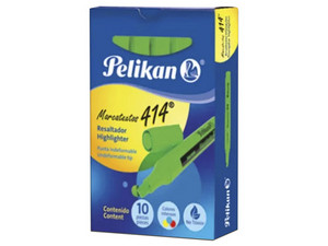Resaltador Pelikan 414, Color Verde, Paquete con 10 piezas.