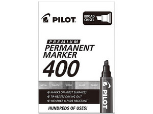 Marcador Pilot Permanent Market 400 de punta Cincel, color negro. Paquete con 12 piezas