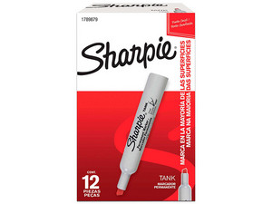Marcador Permanente Sharpie Tank, Punta Tipo Cincel, Cuerpo de Plástico, Caja de 12 Piezas, Color Rojo