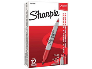 Marcador Doble Punta Sharpie, Color Rojo, Caja con 12 Piezas.
