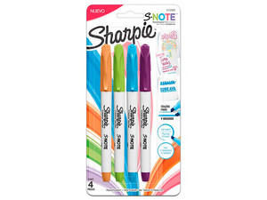 Marcador Sharpie SNote, Resaltador, Blister, Colores Surtidos, Paquete con 4 piezas.