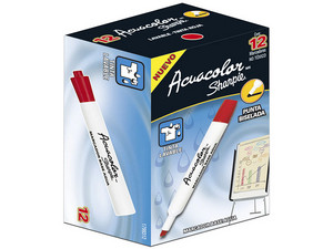 Paquete de Marcadores Sharpie Acuacolor, Tinta base de Agua, Color Rojo, 12 Piezas.