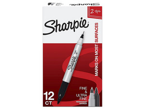 Paquete de Marcadores permanentes Sharpie Twin Tip, 12 piezas, Doble Punta, Color Negro.