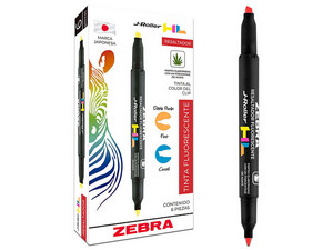 Resaltador doble punta Zebra Jroller HL, Color naranja, 6 Piezas.