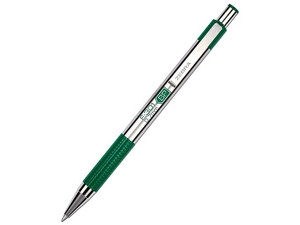 Bolígrafo Zebra F-301 Grip Acero y punto fino. Color Verde.