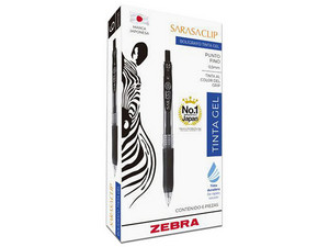 Bolígrafo Zebra, Sarasa Clip, Rollerball Retráctil, Punto Fino 0.5 mm, Tinta Gel, Color Negro, Caja con 6 Piezas.
