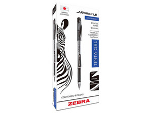 Bolígrafo ZEBRA J-Roller LE, Punta Fina 0.5mm, Tinta Gel, Color Negro, Paquete con 6 Piezas.