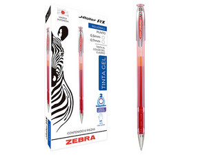 Bolígrafo ZEBRA J-Roller RX, Punta Fina 0.5mm, Tinta Gel, Color Rojo, Paquete con 6 Piezas.