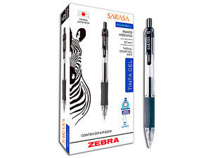 Bolígrafo ZEBRA Sarasa Retráctil, Punta Media 0.7mm, Tinta Gel, Color Negro, Paquete con 6 Piezas.