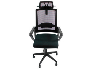 Silla de Oficina MODAMOB IRIS, Respaldo y cabecera de maya, 5 llantas, Elevación y disminución de altura, Reposabrazos, Soporte para espalda, Color Negro.
