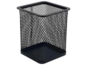 Porta lápices Nextep cuadrado mediano de malla metálica con dimensiones de 8 x 8 x 9.7 cm.
