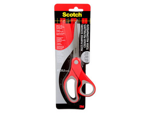 Tijeras Scotch 3M de 8", Acero Inoxidable. Color Rojo.