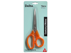 Tijera Barrilito Delta para Costura y Oficina de 6", Color Naranja.
