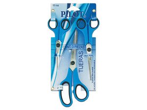 Paquete de Tijeras Pilot TT-14 Multiusos de multiples medidas, 3 Piezas, Color Azul.
