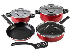 Batería de Cocina Cinsa Sweet Cherry de 8 piezas, Tapa de Vidrio, Color Rojo.