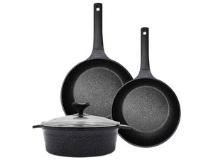 Set Queen Sense Olla de 24 cm y Sarténes de 24 y 28 cm con tapa. Color Negro SJM031-01