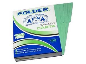 Folder Apsa, Tamaño Carta, Color verde, paquete con 100 Piezas.