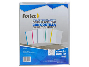 Folder, Polipropileno, FortecCarta, Costilla, Paquete de 5 Piezas.
