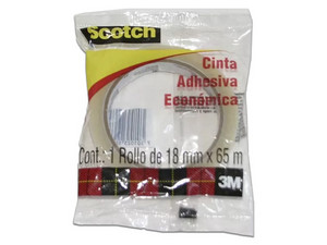 Cinta Adhesiva Scotch 3M Económica 18mm x 65m, 1 pieza.