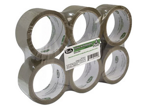 Cinta de Empaque TUK 231255 de 48mm x 50m, Color Canela, Paquete con 6 piezas.