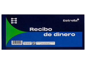 Block Estrella Recibo Dinero, 50 Hojas. Tamaño Máximo de Papel: 100 x 225 mm, Colores Azul y Verde. Peso de 75 g/m.
