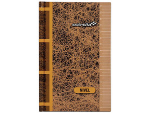 Libreta Estrella Nivel, Pasta Dura, 96 Hojas, con Patrón en Colores Café y Naranja.