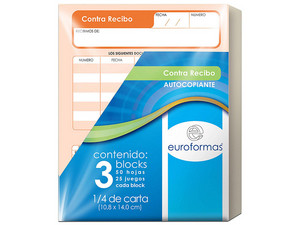 Contra Recibo 1/4 Carta, con Copia, Euroformas ER0102, 25 Juegos.
