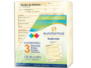 Recibo De Nómina Euroformas Er0106 1/4 De Carta Con 3 Blocks Incluye 3 blocks para una organización eficiente de la nómina.