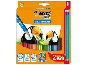 Estuche de Colores BIC Evolution tiene minas de 3 mm y contiene 24 piezas, perfectas para actividades artísticas y creativas.
