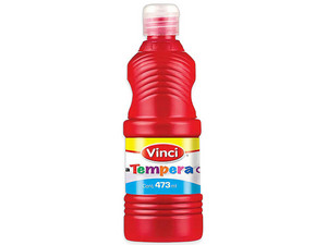 Pintura Témpera Vinci en color rojo naranja viene en presentación de 473 ml, ideal para proyectos artísticos y manualidades.