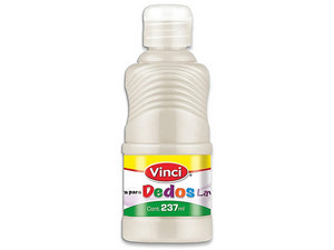 Pintura para Dedos Lavable Vinci en color blanco viene en presentación de 237 ml, ideal para actividades infantiles y artísticas.