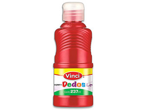 Pintura para Dedos Lavable Vinci en color rojo viene en presentación de 237 ml, ideal para actividades infantiles y proyectos artísticos.