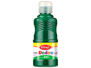 La Pintura para Dedos Lavable Vinci en color verde viene en presentación de 237 ml, ideal para actividades infantiles y proyectos artísticos.
