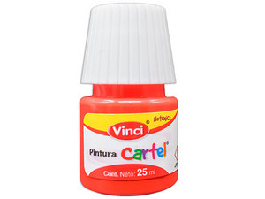 Pintura Vinci para cartel, color rojo naranja, 25 ml, caja con 10 piezas.