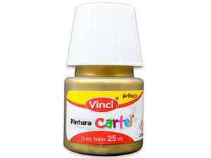Pintura Vinci Cartel en color oro rico (68) viene en presentación de 20 ml, con caja de 10 piezas, ideal para proyectos artísticos y manualidades.
