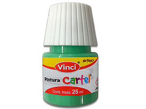 Pintura Vinci Cartel en color verde verones (62A) viene en presentación de 20 ml, con caja de 10 piezas, ideal para proyectos artísticos y manualidades.