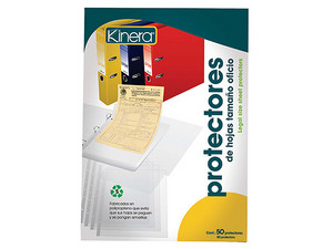 Protector de Hojas Kinera, Tamaño Oficio, Transparentes, Caja con 50 Piezas.