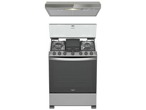 Estufa de Piso y Campana Empotrable Whirlpool CWFR5200D-HH de 30", 6 quemadores, Con Comal de Teflón, Horno, Gas LP, Color Gris.