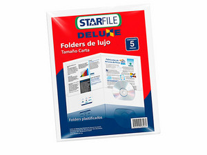 Folder Plastificado Deluxe, Color Plata, Paquete de 5 Piezas.