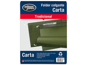 Folder Colgante Acco Wilson Jones, Tamaño Carta, Color Verde Tradicional, Paquete de 25 Pzas.