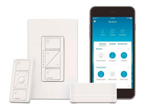 Kit de Sistema de Control de Iluminacion Lutron Hub PRO, Controlador, Atenuador, Control remoto y Tapa.