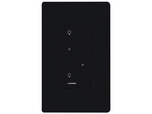 Atenuador de pared Lutron, baje/suba intensidad de iluminación y encienda o apague, color negro.